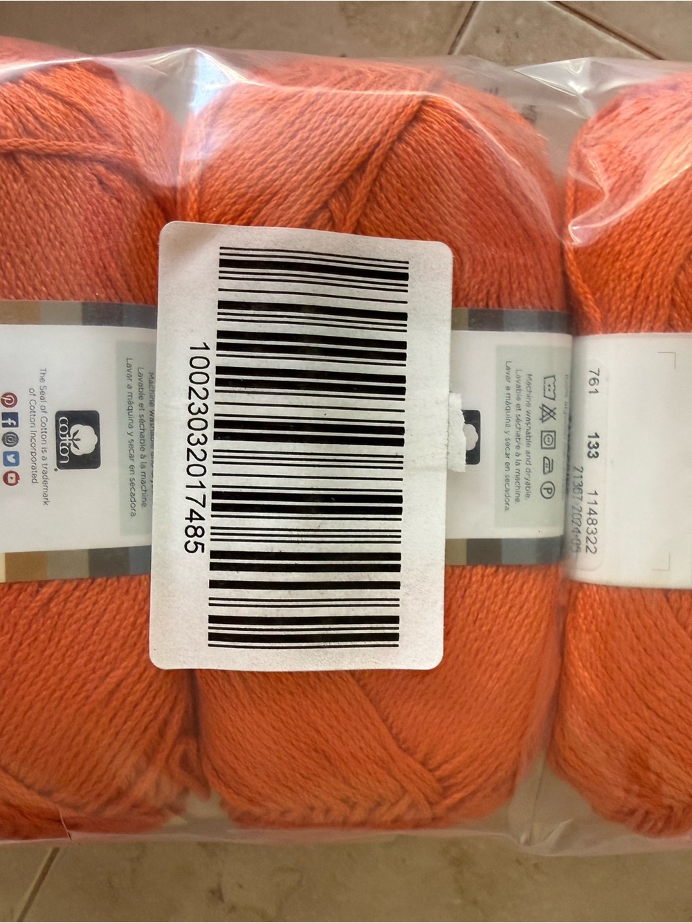 Lion Brand 24/7 Cotton Tangerine Orange Yarn - 3 Pack - Picture 4 of 5
